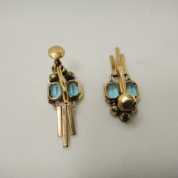 Vtg 12K GF Aqua Rhinestone Pin Pendant Earring M&S - Picture 3 of 10